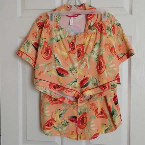 Joyspun "Peach Blossom" Notch Collar Short Sleeve Pajama Set ** SZ L - Picture 5 of 9